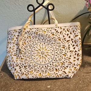 Carlos Santana White and Gold Patterned Tote